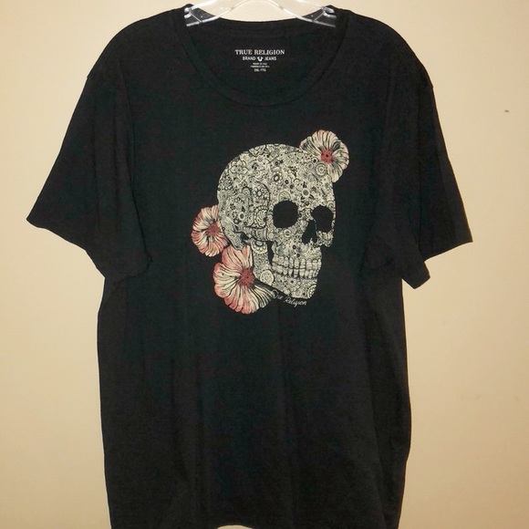 True Religion Other - True Religion Mens Black T-Shirt Skull Flowers 2XL